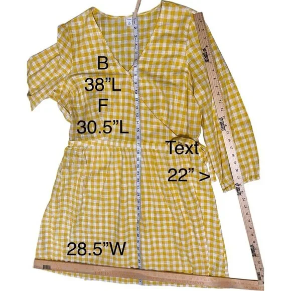 Old Navy Wrap Dress Womens XL Knee Long Sleeve Yellow Gingham Check Cotton - Picture 7 of 16